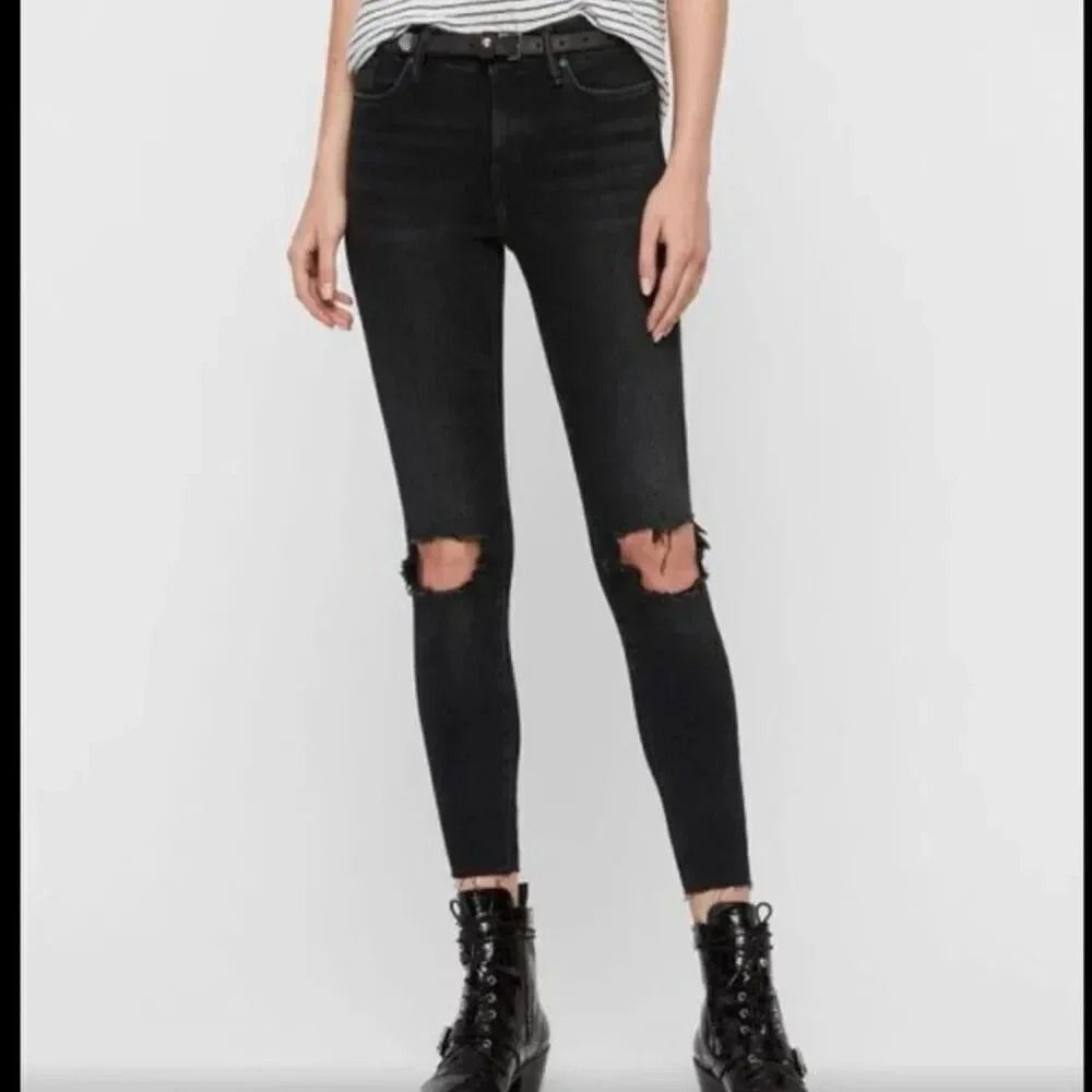 ALL SAINTS | Grace Ankle Frayed Jeans Weathered Black Skinny Distressed | 28 / 6